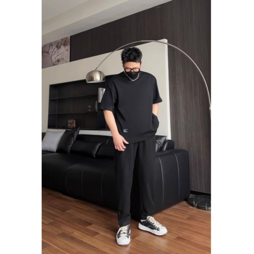 特大碼300斤隱形口袋美式重磅短袖款男女寬松打底三本針設計感T恤