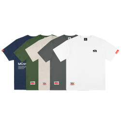 MCREW CA BEAR 加州熊刺綉白色麻灰藍純棉印花圓領短袖T恤