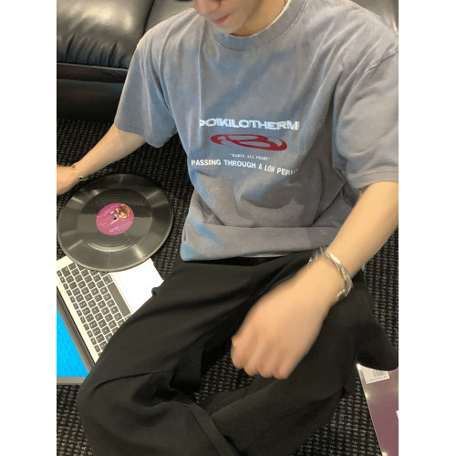 PLTH*漸變水洗重磅美式復古休閒日常百搭T恤男女寬松落肩純棉短袖