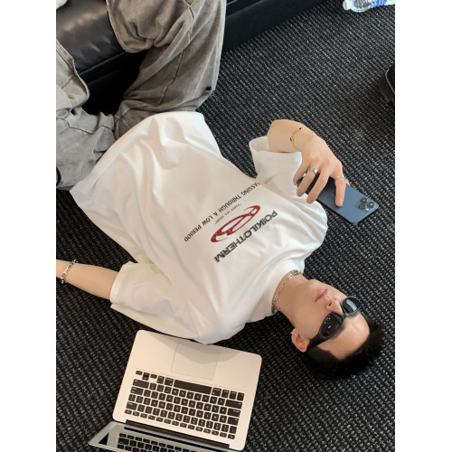 PLTH*漸變水洗重磅美式復古休閒日常百搭T恤男女寬松落肩純棉短袖