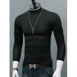 莫代爾長袖T恤男士秋冬薄款打底衫內搭純色修身內搭青年彈力上衣