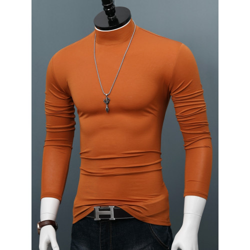 莫代爾長袖T恤男士秋冬薄款打底衫內搭純色修身內搭青年彈力上衣