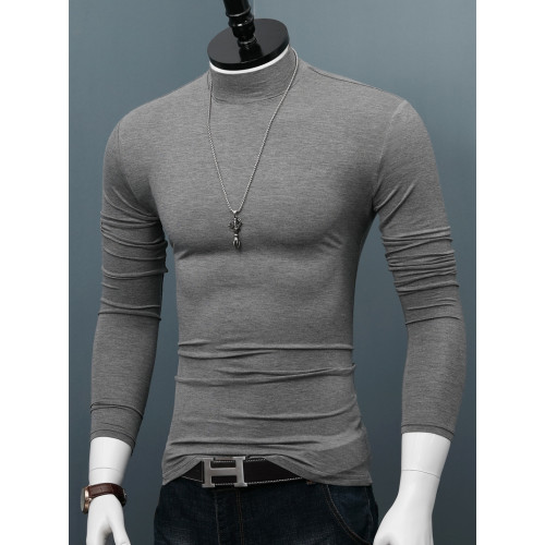 莫代爾長袖T恤男士秋冬薄款打底衫內搭純色修身內搭青年彈力上衣