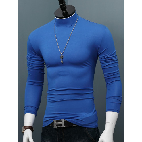 莫代爾長袖T恤男士秋冬薄款打底衫內搭純色修身內搭青年彈力上衣