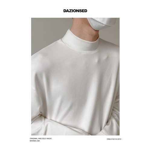 DAZO 半高領打底衫男純色長袖T恤寬鬆百搭春秋季簡約內搭上衣潮
