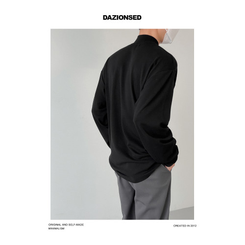 DAZO 半高領打底衫男純色長袖T恤寬鬆百搭春秋季簡約內搭上衣潮