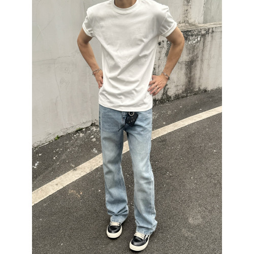 美式cleanfit 夏季純色打底基礎款正肩T恤男女收袖口短袖修身半袖