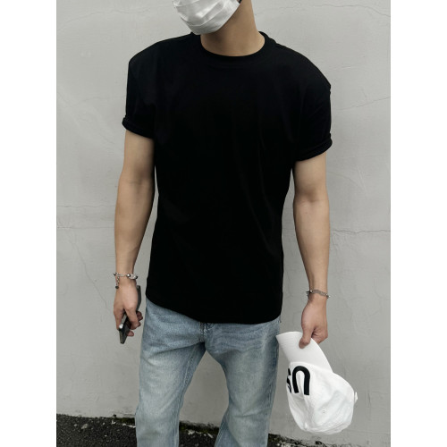 美式cleanfit 夏季純色打底基礎款正肩T恤男女收袖口短袖修身半袖