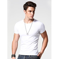 2件純棉短袖t恤男緊身圓領純色修身打底衫黑白彈力簡約半袖上衣