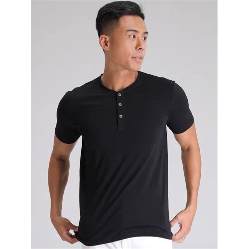 短袖/男亨利領門筒薄款硬漢白色純棉黑色修身T恤上衣簡約休閒美式