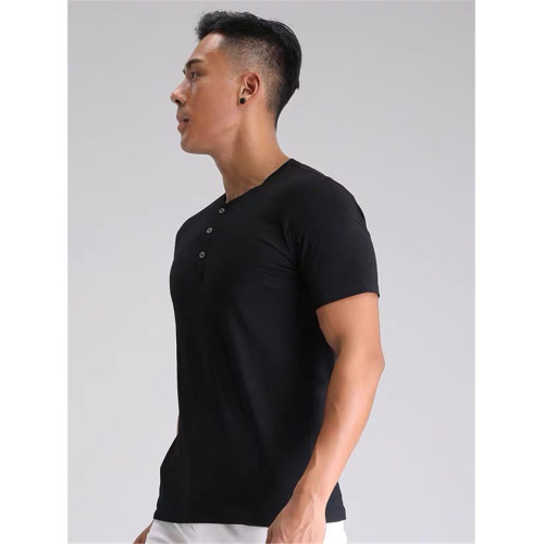 短袖/男亨利領門筒薄款硬漢白色純棉黑色修身T恤上衣簡約休閒美式