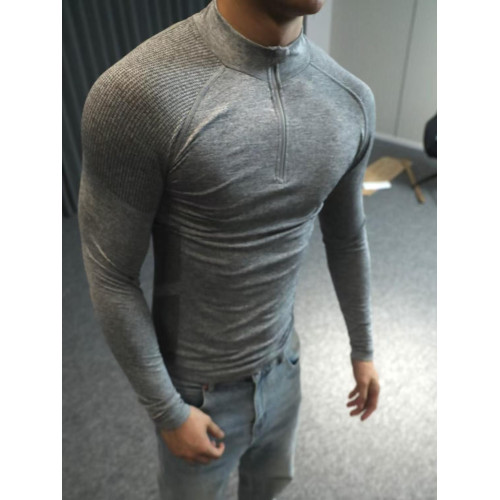 GTAL美式無縫提花拉鍊長袖訓練健身戶外顯壯上衣運動速乾修身T恤