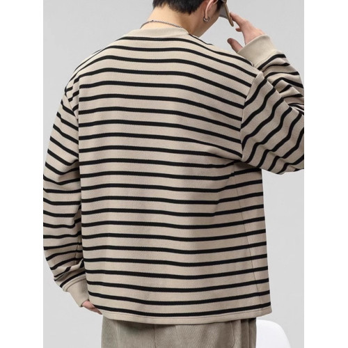 日系復古潮牌條紋長袖T恤男士春秋季新款潮牌寬松大碼圓領打底衫 日系復古潮牌條紋長袖T恤男士春秋季新款潮牌寬松大碼圓領打底衫