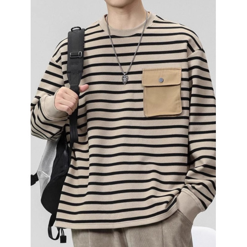日系復古潮牌條紋長袖T恤男士春秋季新款潮牌寬松大碼圓領打底衫 日系復古潮牌條紋長袖T恤男士春秋季新款潮牌寬松大碼圓領打底衫