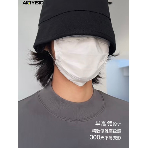 A1s重磅半高領短袖T恤男中領寬松落肩極簡純色全棉內搭打底os版型