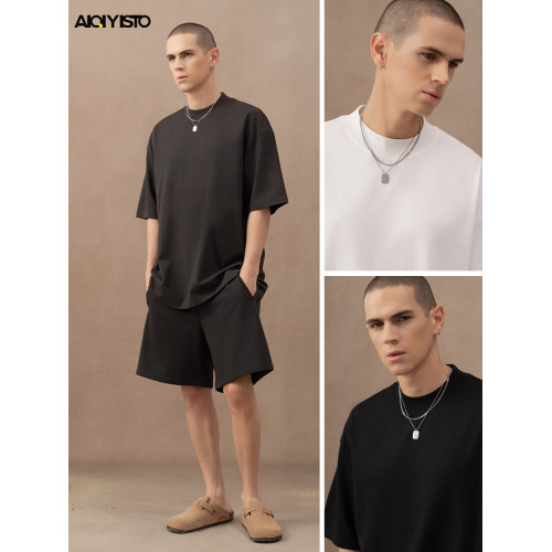 A1s重磅半高領短袖T恤男中領寬松落肩極簡純色全棉內搭打底os版型