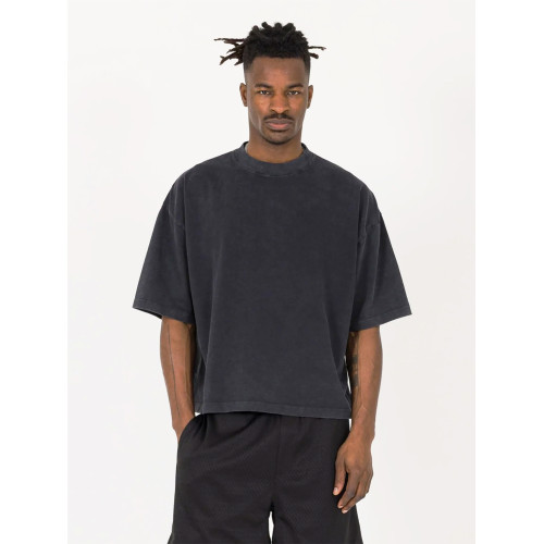 Califans夏重磅260g美式小領口復古寬松洗水做舊打底短袖男潮INS