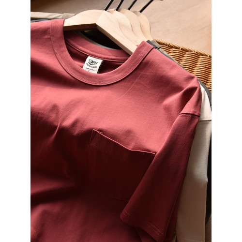 美式重磅250g基礎款高支純棉短袖T恤男純色圓領微濶肩寬松白色T