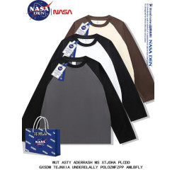 NASA聯名春秋季純棉插肩長袖t恤男女款美式內搭撞色拼接上衣服衫