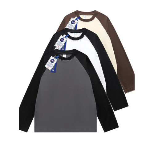 NASA聯名春秋季純棉插肩長袖t恤男女款美式內搭撞色拼接上衣服衫