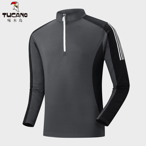 啄木鳥戶外輕薄速乾長袖男彈力透氣吸溼排汗徒步登山服半拉鍊上衣