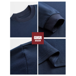 GUGR 300g磨毛棉 重磅美式小領口長袖T恤男 純色半高領純色打底衫
