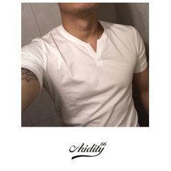 棉開V筒男士短袖亨利領美式復古硬漢純色T恤修身上衣簡約薄款高級