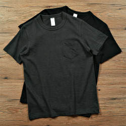 210g 竹節棉日系美式復古老織機基礎款口袋圓領短袖T恤阿美哢嘰男