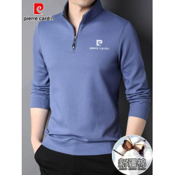 皮爾卡丹絲光棉立領衛衣男士春秋潮流休閒半拉鍊長袖T恤衫上衣男