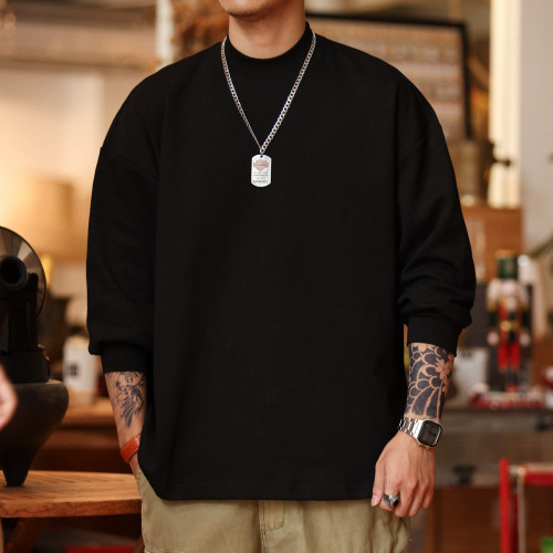 BGYO鹿起 美式寬松小領口長袖T恤男300g重磅白色休閒內搭打底衛衣 BGYO鹿起 美式寬松小領口長袖T恤男300g重磅白色休閒內搭打底衛衣