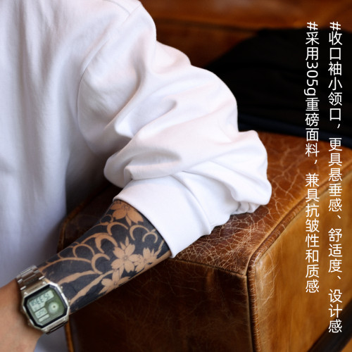 BGYO鹿起 美式寬松小領口長袖T恤男300g重磅白色休閒內搭打底衛衣 BGYO鹿起 美式寬松小領口長袖T恤男300g重磅白色休閒內搭打底衛衣