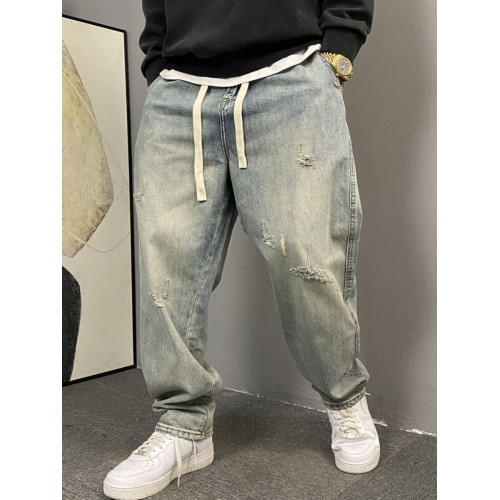 特大碼300斤胖子美式痞帥水洗復古破洞牛仔褲男夏季直筒寬松褲子 特大碼300斤胖子美式痞帥水洗復古破洞牛仔褲男夏季直筒寬松褲子