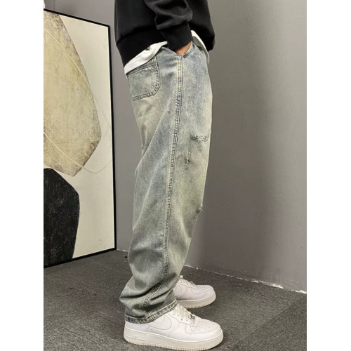 特大碼300斤胖子美式痞帥水洗復古破洞牛仔褲男夏季直筒寬松褲子 特大碼300斤胖子美式痞帥水洗復古破洞牛仔褲男夏季直筒寬松褲子