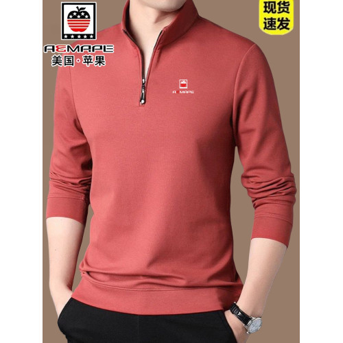 美國蘋果春秋新款男士拉鍊半高領長袖棉t恤休閒打底衫男立領衛衣