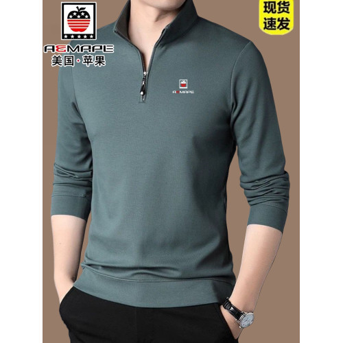 美國蘋果春秋新款男士拉鍊半高領長袖棉t恤休閒打底衫男立領衛衣