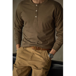 唔刃工裝美式復古硬漢風重磅亨利衫T恤長袖純棉內搭打底衫男秋冬