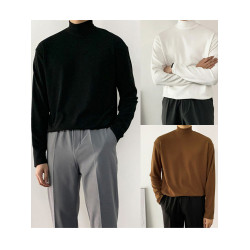 半高領打底衫男秋冬季德絨保暖寬松黑色加絨內搭中領秋衣長袖T恤