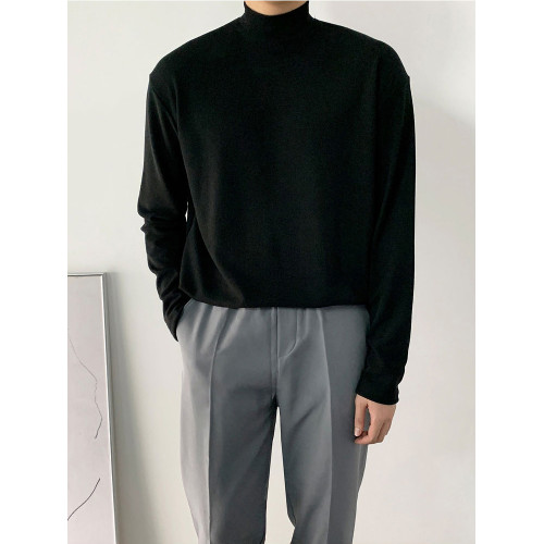 半高領打底衫男秋冬季德絨保暖寬松黑色加絨內搭中領秋衣長袖T恤