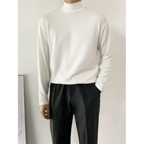 半高領打底衫男秋冬季德絨保暖寬松黑色加絨內搭中領秋衣長袖T恤