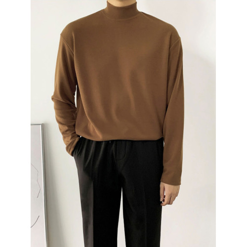 半高領打底衫男秋冬季德絨保暖寬松黑色加絨內搭中領秋衣長袖T恤