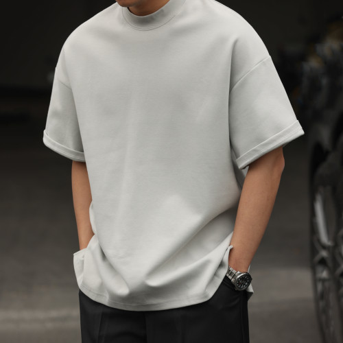 BGYO 美式300g重磅小領口短袖T恤男寬松夏季休閒純色抗皺大碼體恤