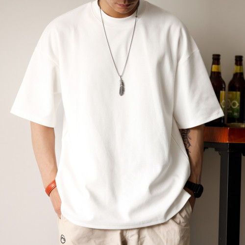 BGYO 美式300g重磅小領口短袖T恤男寬松夏季休閒純色抗皺大碼體恤