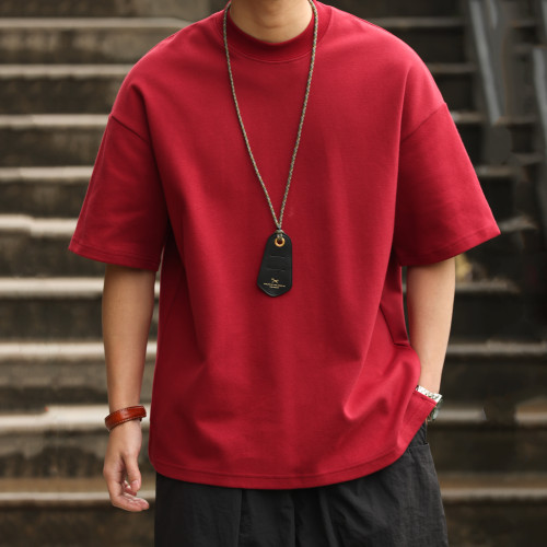 BGYO 美式300g重磅小領口短袖T恤男寬松夏季休閒純色抗皺大碼體恤