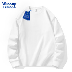 WASSUP LEMON重磅純棉長袖t恤男純白色打底衫女寬松情侶內搭上衣