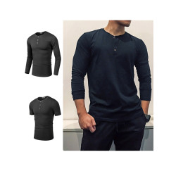 男開襟門筒亨利領舒適純棉修身淨白色美式硬漢打底衫內搭上衣T恤i