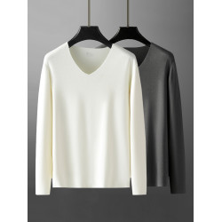 冬季羽毛蛋白男士德絨長袖T恤保暖內衣V領無痕加厚白色打底衫秋衣