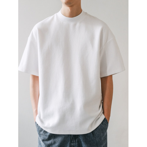 美式小領口 300g重磅純棉短袖T恤男寬鬆純白色內搭打底衫日系半袖