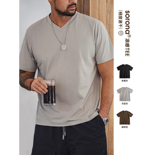 馬登工裝美式Sorona速乾涼感短袖老錢風T恤索羅娜v領純色打底男夏
