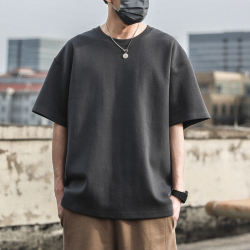 300g純棉重磅夏季圓領美式短袖t恤男女潮牌純色厚實不透寬松休閒