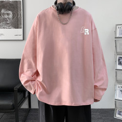 純棉長袖t恤男2024秋季新款ins港風寬松大碼潮流百搭打底衫上衣服